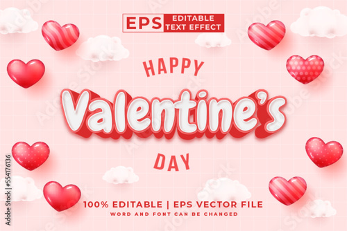Editable text effect - Happy Valentine's Day 3d template style premium vector