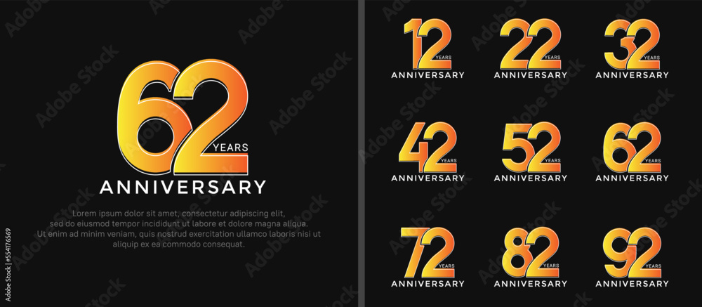 set of anniversary logo style yellow color on black background for special moment