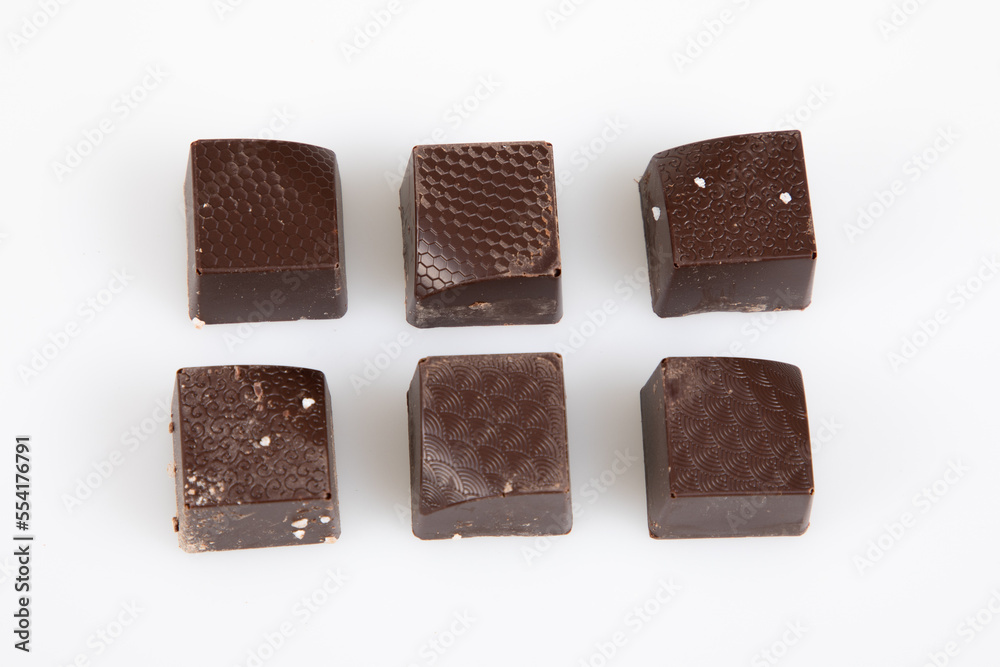 square chocolate cacao candies milk dark top view in white background square chocolate cacao candies milk dark top view in white background