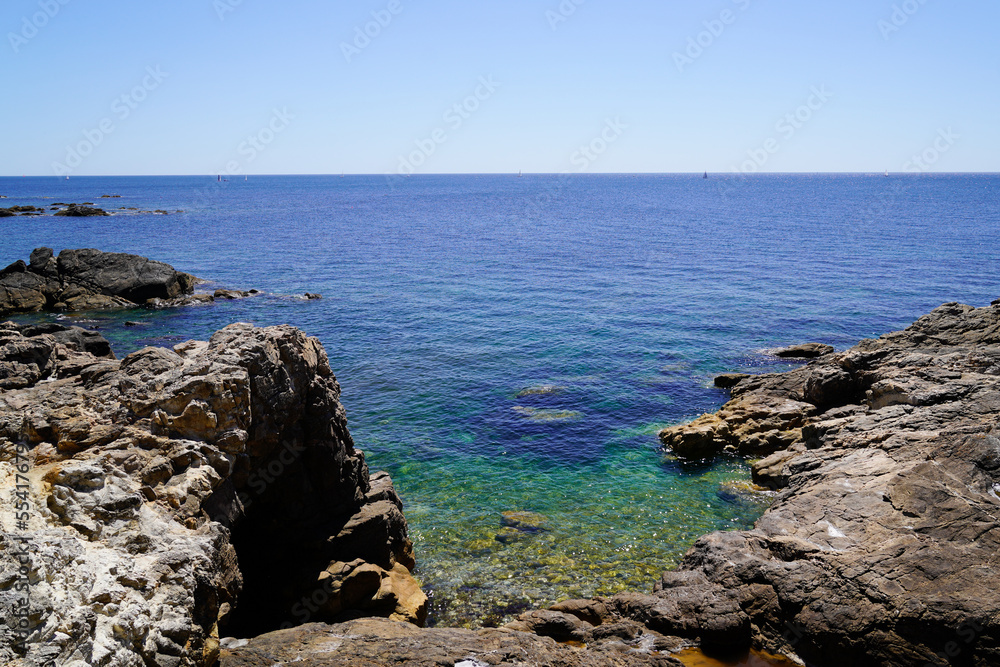rock stone access to sea beach vendee Atlantic in france