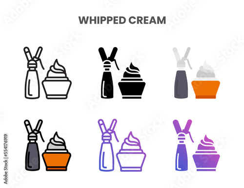 Whipped Cream icons vector illustration set line, flat, glyph, outline color gradient. Great for web, app, presentation and more. Editable stroke and pixel perfect.