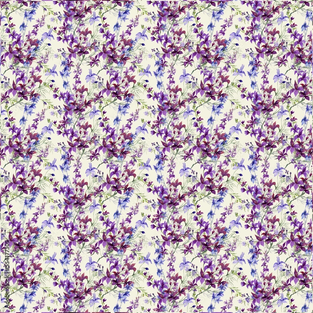 Seamless pattern wild floral watercolor