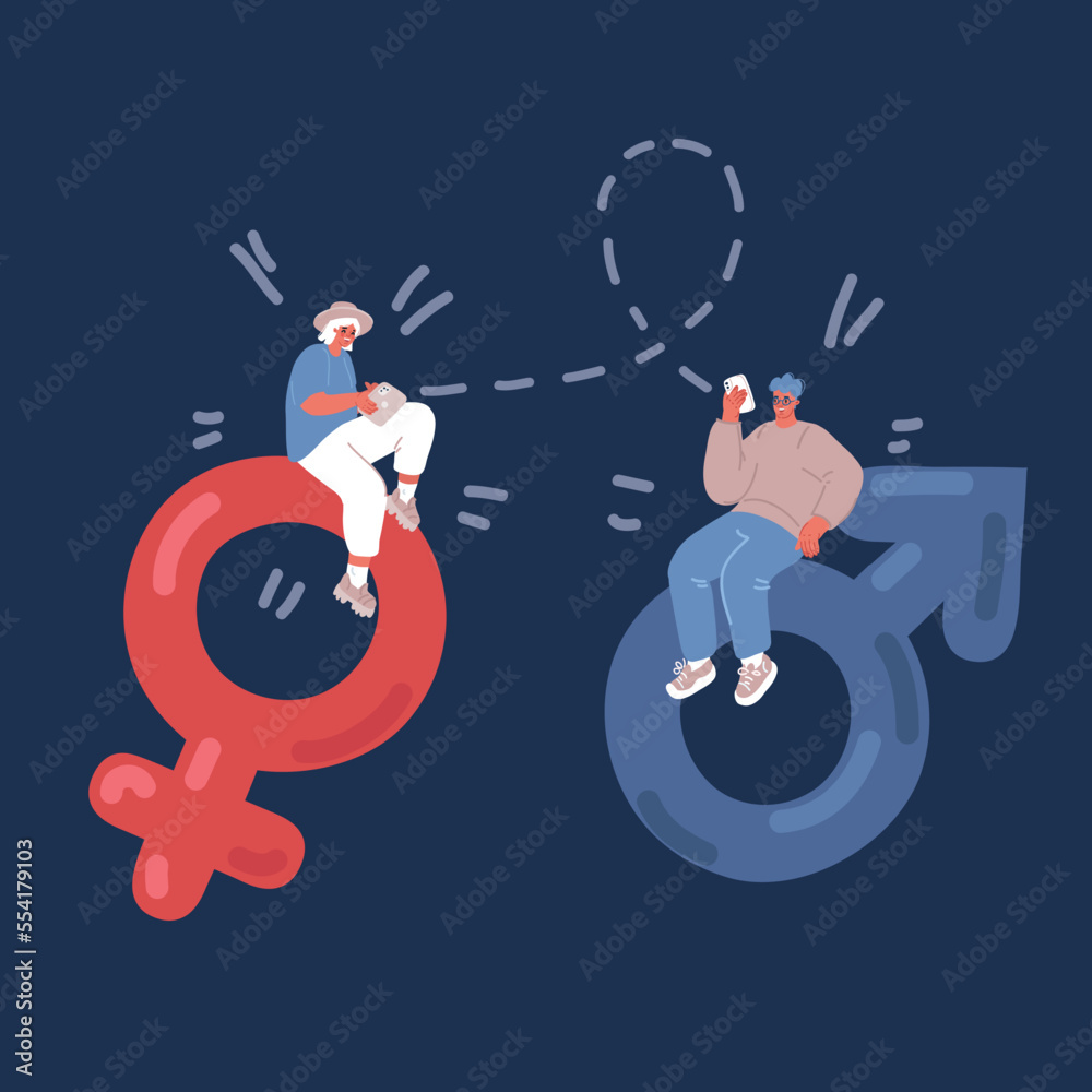 Cartoon Vector Illustration Of Gender Symbol Man And Woman Sitting At Big Sex Gender Symbol 5119