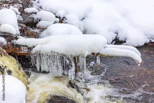 Icicles in a creek at winter