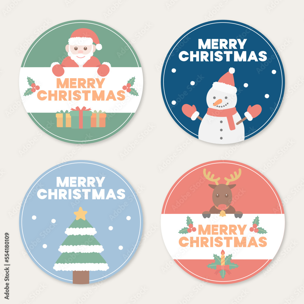 크리스마스 선물 라벨 스티커 일러스트 벡터 이미지 세트