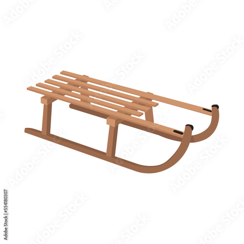 Wooden sledge on white background