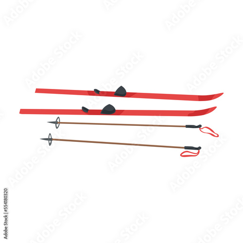 Ski with sticks on white background