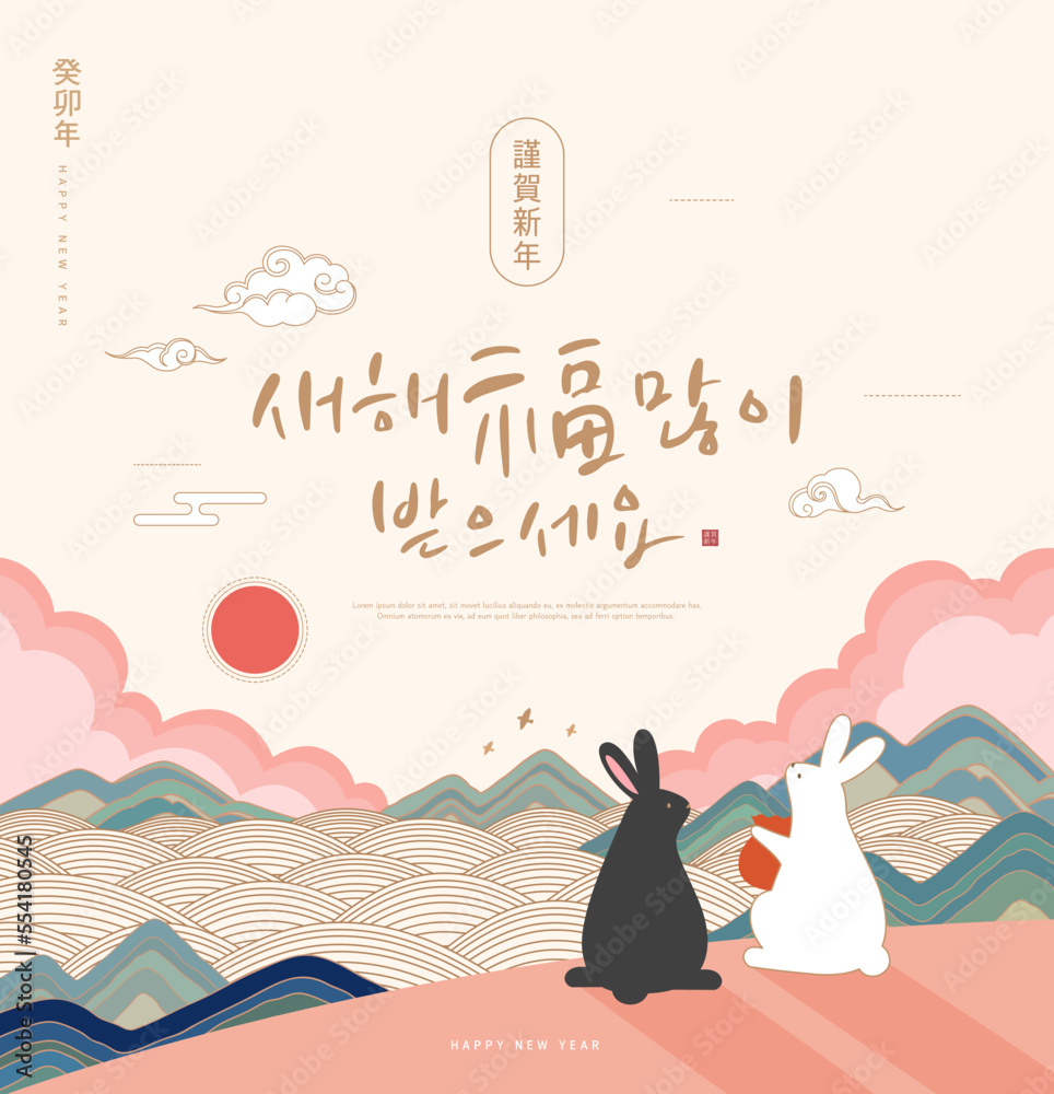 Vettoriale Stock Korea Lunar New Year. New Year's Day greeting. Text  Translation "rabbit year" , "happy new year" | Adobe Stock