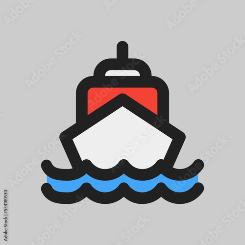 Ship icon in filled line style about travel, use for website mobile app presentation