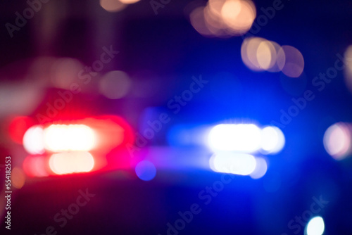 Stampa su tela Police car with flashing lights on