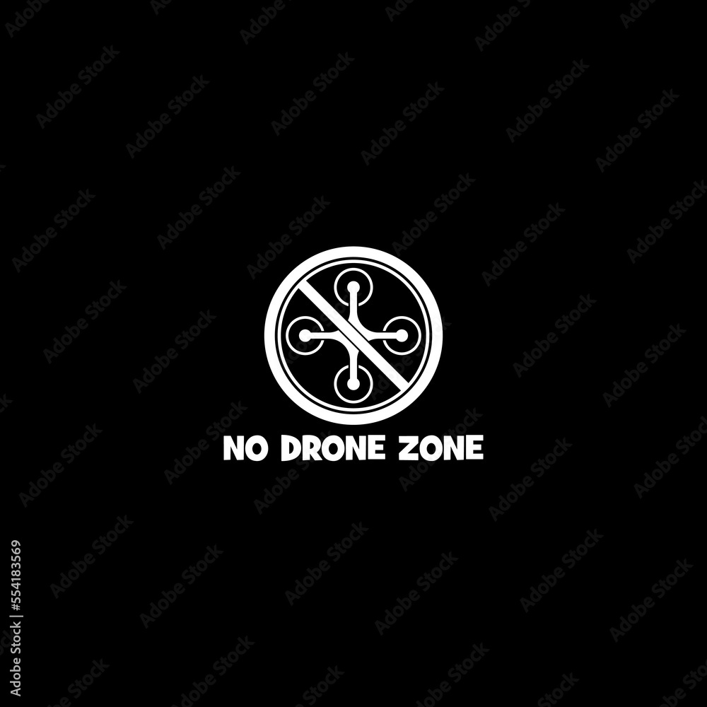 No drone zone warning sign icon isolated on dark background