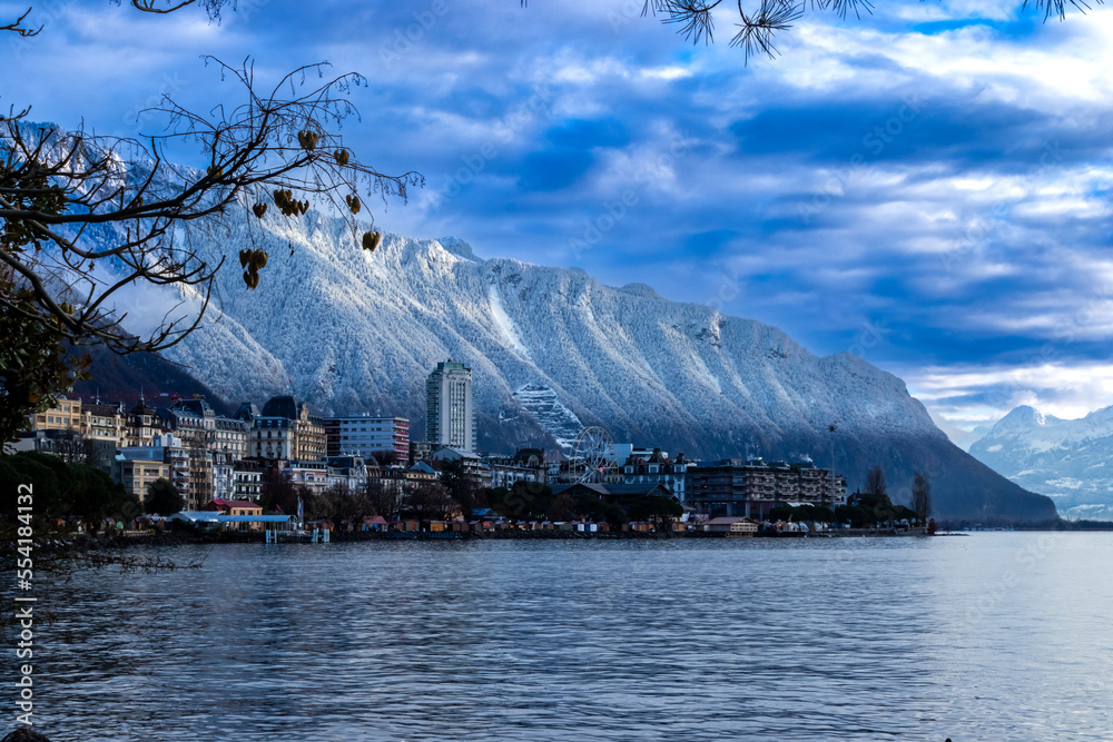 Winter in the city of Montreux, and on Lake Geneva in Switzerland