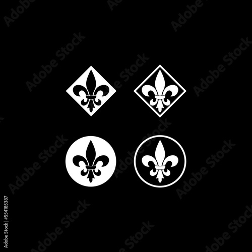 Set Fleur de lys or lily flower icon isolated on dark background