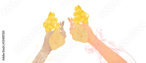 two women doing egg waffles cheers on transparent background photo