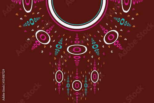 Neck line Pattern embroidery neckline design, round swirl motifs, geometrical pattern, and elements, Ombre Pattern Aztec style embroidery abstract vector illustration. design for texture, fabri photo