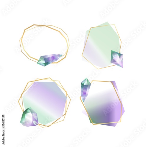 Decorative Speech Bubble, Frame, borders from hand drawn crystals and gems.