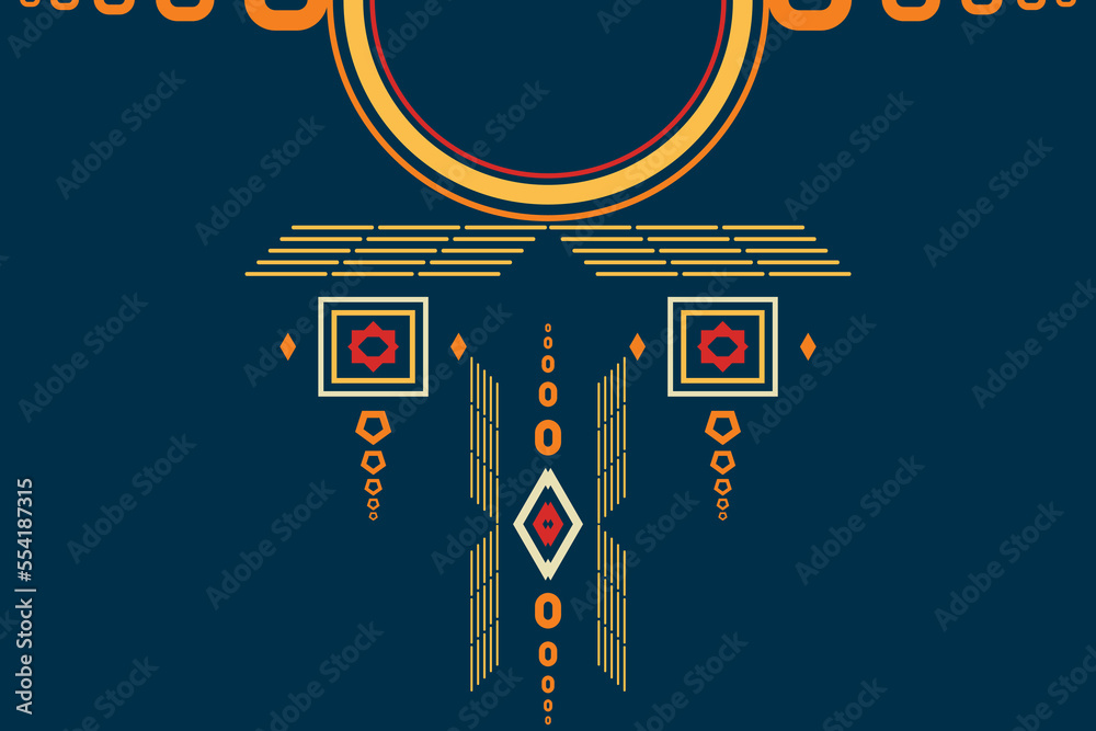 Obraz premium Vector Motif Ikat Geometry neckline Ethnic oriental Morocco pattern traditional digital, and textile print on fabric saree.