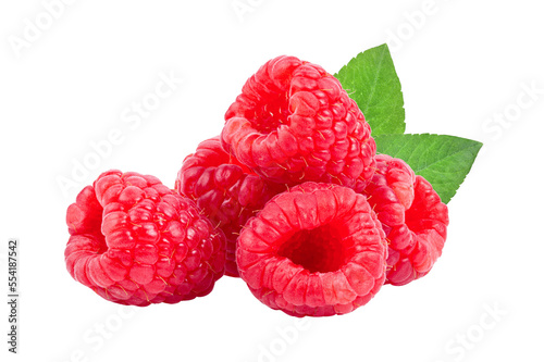 Raspberry with leaves isolated on transparent png