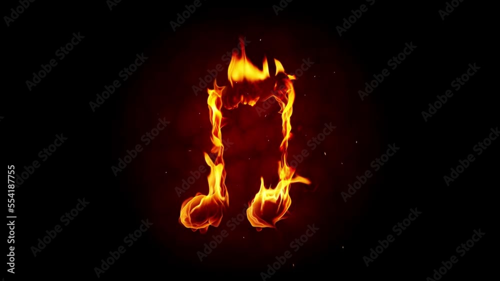 Burning musical notes made of real fire flame, sparks and smoke in slow motion isolated on black background.