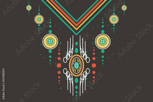 Neck line Pattern Vector Motif Geometric ethnic pattern neck embroidery Brocade kurta Aztec style embroidery abstract vector illustration. design for texture, fabric and saree fashion women wear.