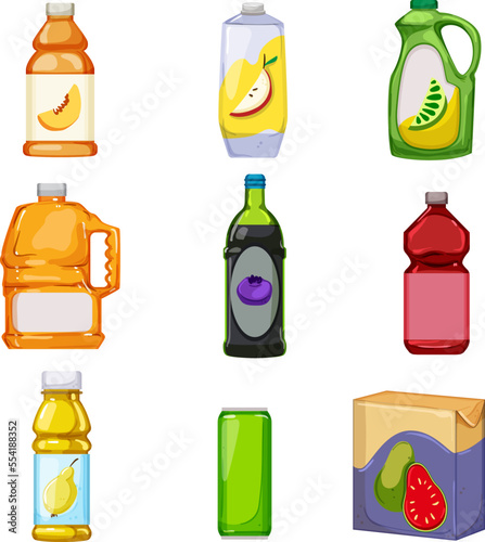 juice bottle set cartoon. fruit drink  beverage glass  food fresh  healthy organic  sweet juice bottle vector illustration
