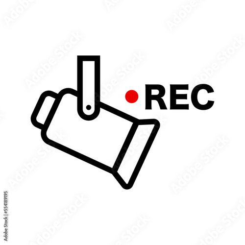 Surveillance camera and REC icon. Recording camera icon. Vector.