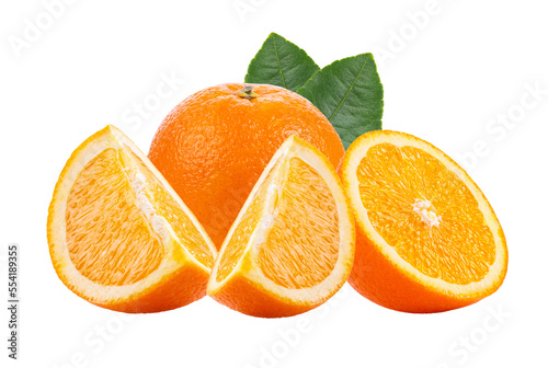 orange fruit with leaf isolated on transparent png