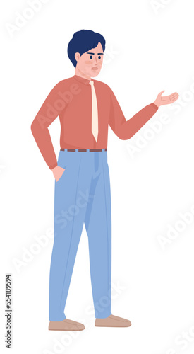 Arguing employee semi flat color vector character. Angry office worker. Editable figure. Full body person on white. Simple cartoon style illustration for web graphic design and animation