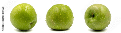 Set of Apple varieties images. Green apple isolated on a white background. Clipping Path. Full depth of field. close up