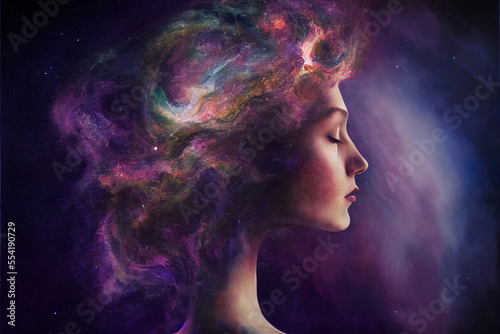 Foto Portrait of woman in outer space
