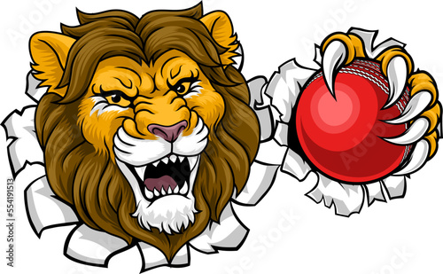 A lion with a cricket ball animal sports team mascot