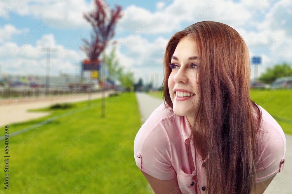 Fototapeta premium Beautiful young happy woman posing