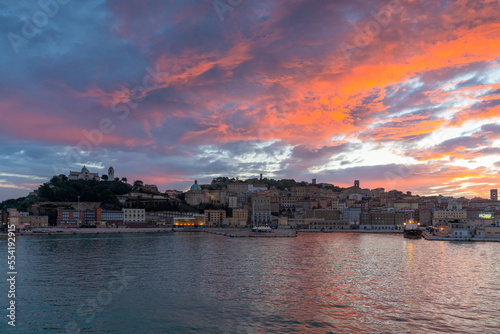 view of the old town and waterfront of Ancona at sunrise