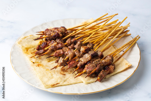Traditional delicious Turkish foods; skewers cop sis