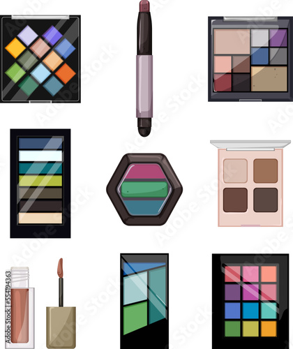 eyeshadow beauty set cartoon. face fashion, powder texture, makeup cosmetics, woman brown, color eyeshadow beauty vector illustration