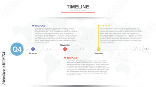 Year planner quarter 04, 3 months,  Timeline infographics design vector and Presentation business can be used for Business concept with 3 options, steps or processes, goal
