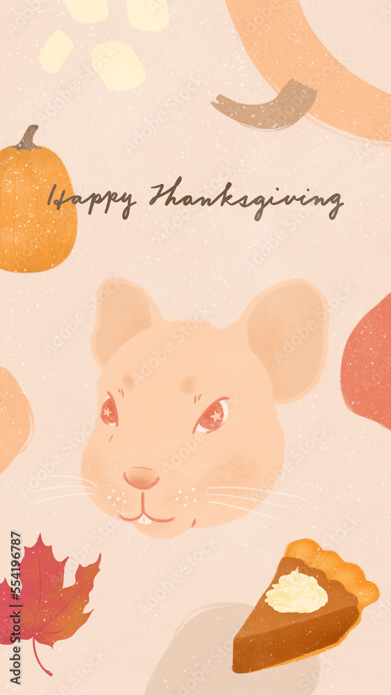Happy Thanksgiving with fall icons pumpkin maple leaf pumpkin pie and mouse Happy Thanksgiving with fall icons pumpkin maple leaf pumpkin pie and mouse