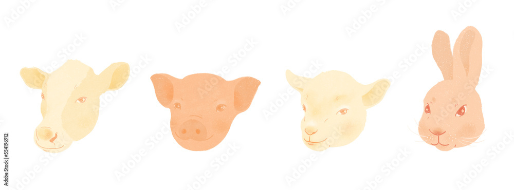 farm animal icons cow pig lamb rabbit on transparent background farm animal icons cow pig lamb rabbit on transparent background
