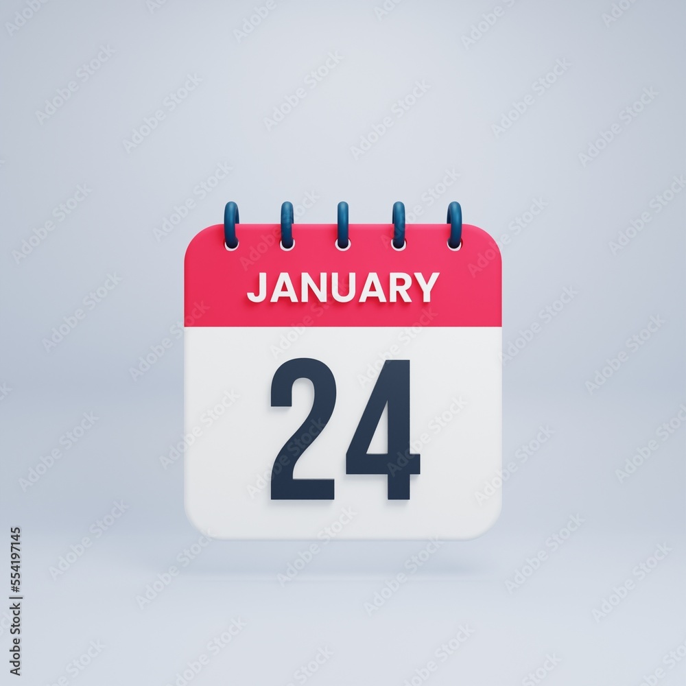 January Realistic Calendar Icon 3D Illustration Date January 24 January Realistic Calendar Icon 3D Illustration Date January 24