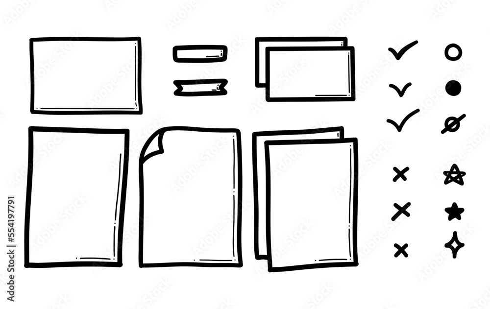 Doodle checklist set. Paper notes collection vector illustration. Hand ...