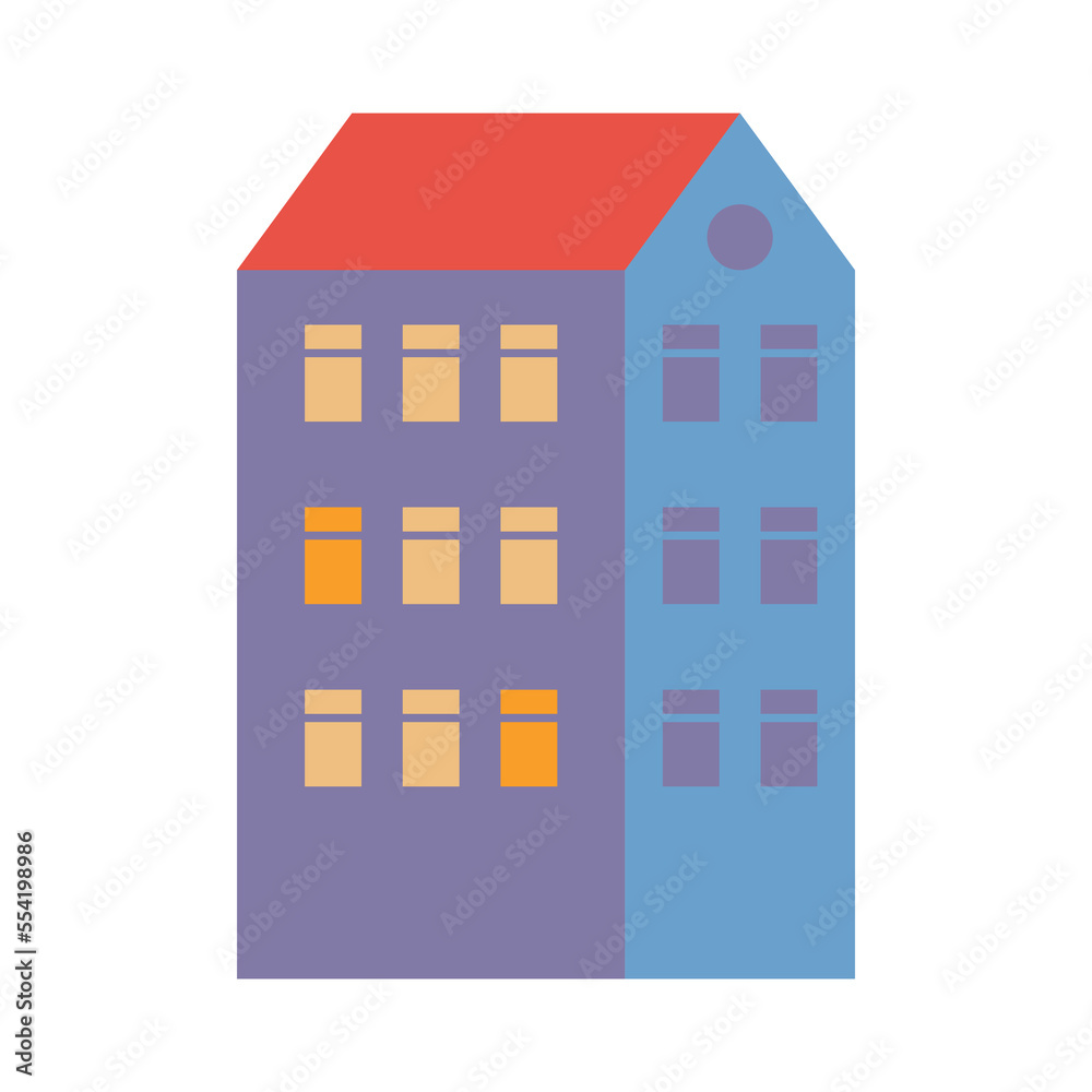 Vector geometric apartment house. Flat geometric building, city design element. Trendy vector illustration