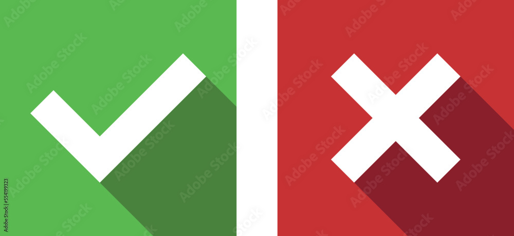 Obraz premium red cross and green check mark, vector