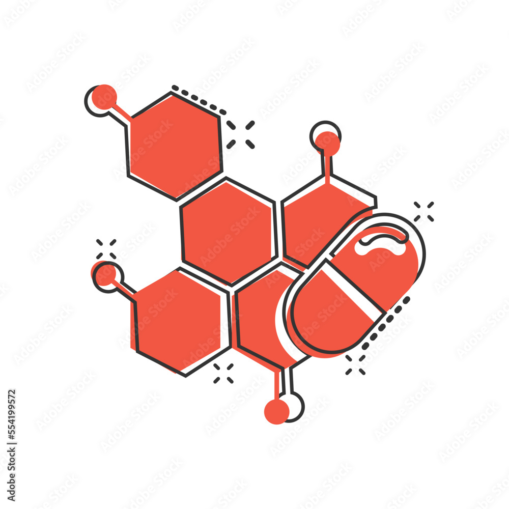 Vitamin pill note icon in comic style. Capsule cartoon vector illustration on white isolated background. Antibiotic splash effect sign business concept.
