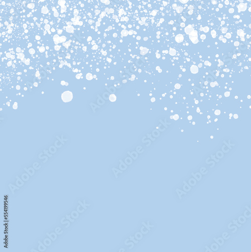 Bright Sky with White Snowflakes. Simple Vector Print with White Hand Drawn Spots and Splashes on a Light Blue Background ideal for Layout  Blank  Cover. No text. Irregular Splatters on a Pastel Blue.