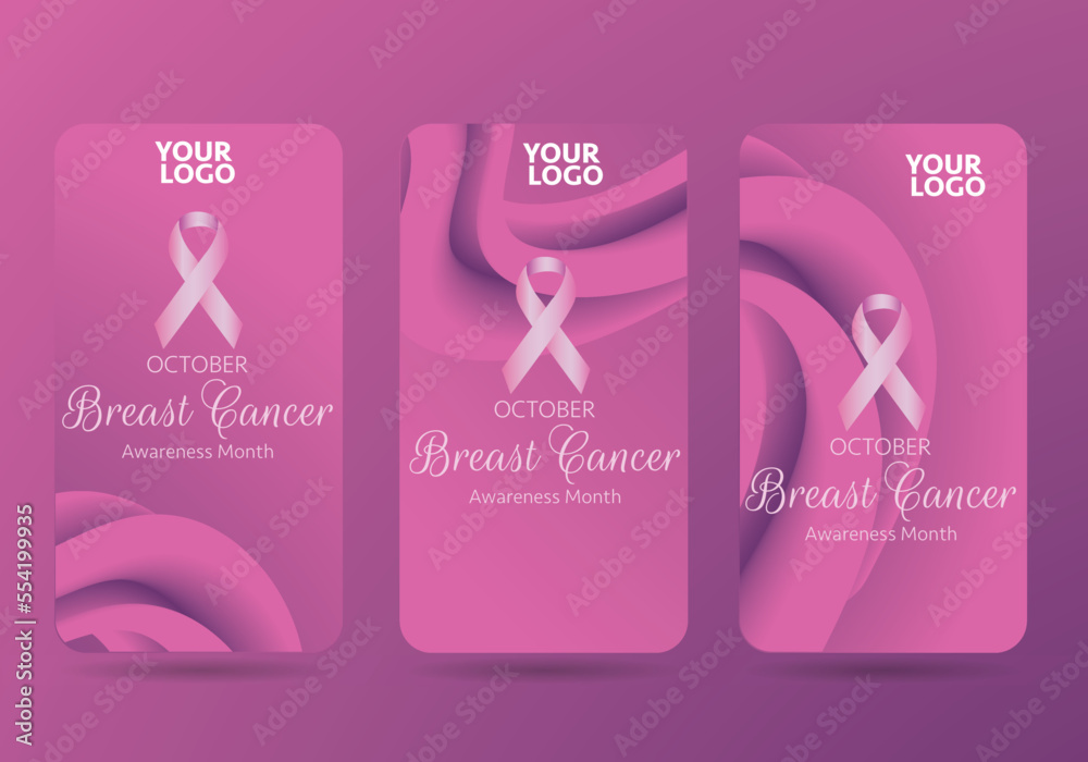 Breast cancer social media post and story template design collection. Editable modern banner with pink background and ribbon. Usable for social media post, banner, card, and website.