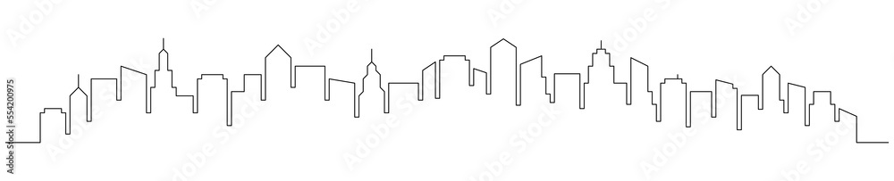 Continuous line city building. One single outline cityscape continuous construction. Editable stroke building background. Vector illustration. Continuous line city building. One single outline cityscape continuous construction. Editable stroke building background. Vector illustration.