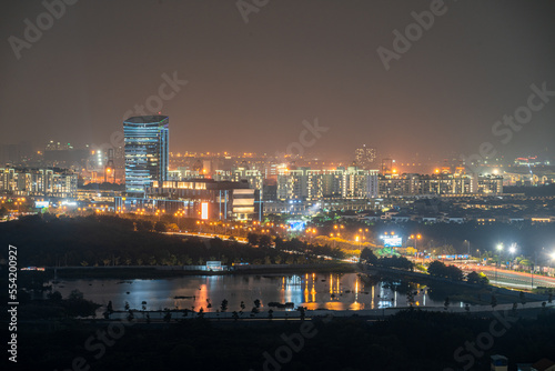 HO CHI MINH, VIETNAM - November 11, 2022: Ho Chi Minh City at night, view to District 2, Thu Duc City, light trail, landmark 81