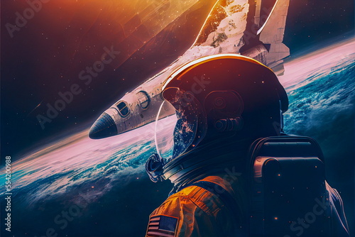 triple exposure astronaut spaceshuttle through the solar system