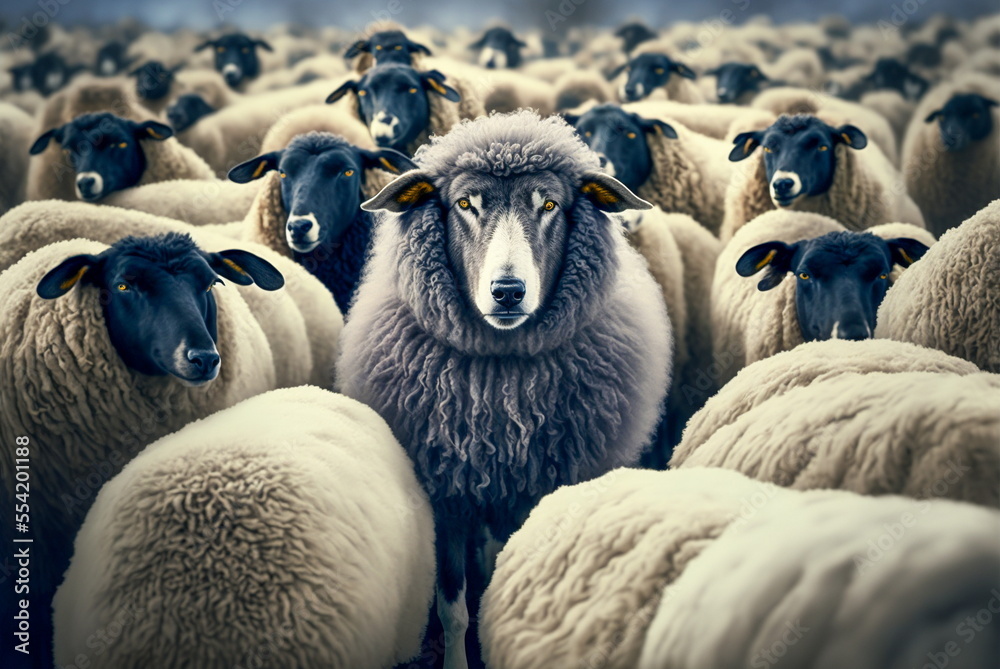 Wolf in the flock of sheep