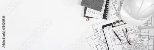 Obraz architect design working drawing sketch plans blueprints and making architectural construction model in architect studio,flat lay,architect background,architect blueprint.